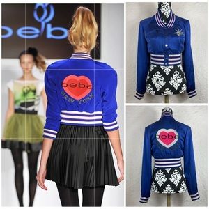 🔥Vintage Bebe Fashion Show Y2K Royal Blue Striped Crip Top Jacket Size XS/S